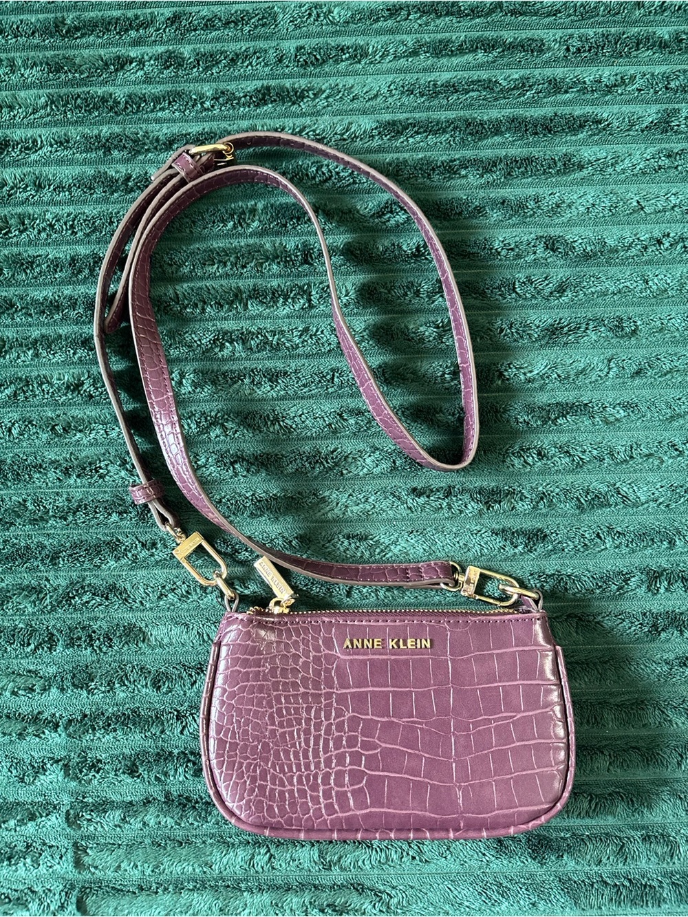 Anne Klein Purple Croc-Embossed Crossbody with Gold Hardware
